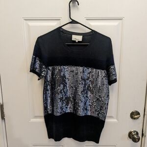 3.1 Phillip Lim Wool Sequin Short Sleeve Top